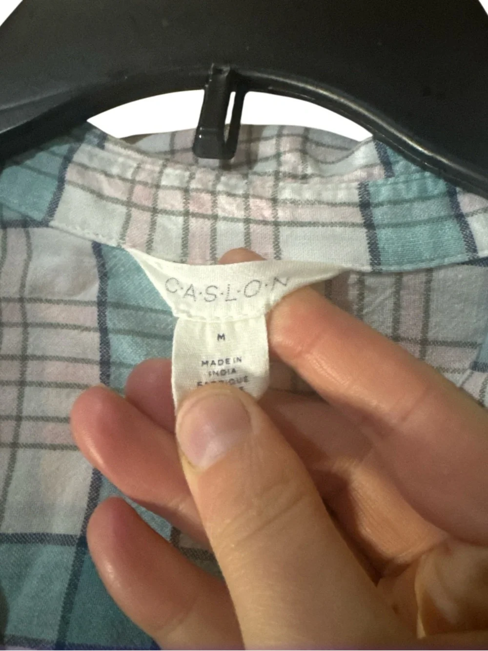 Caslon Light Teal and Off-White Plaid Short Sleeve Button Shirt - Size M - Picture 3 of 5